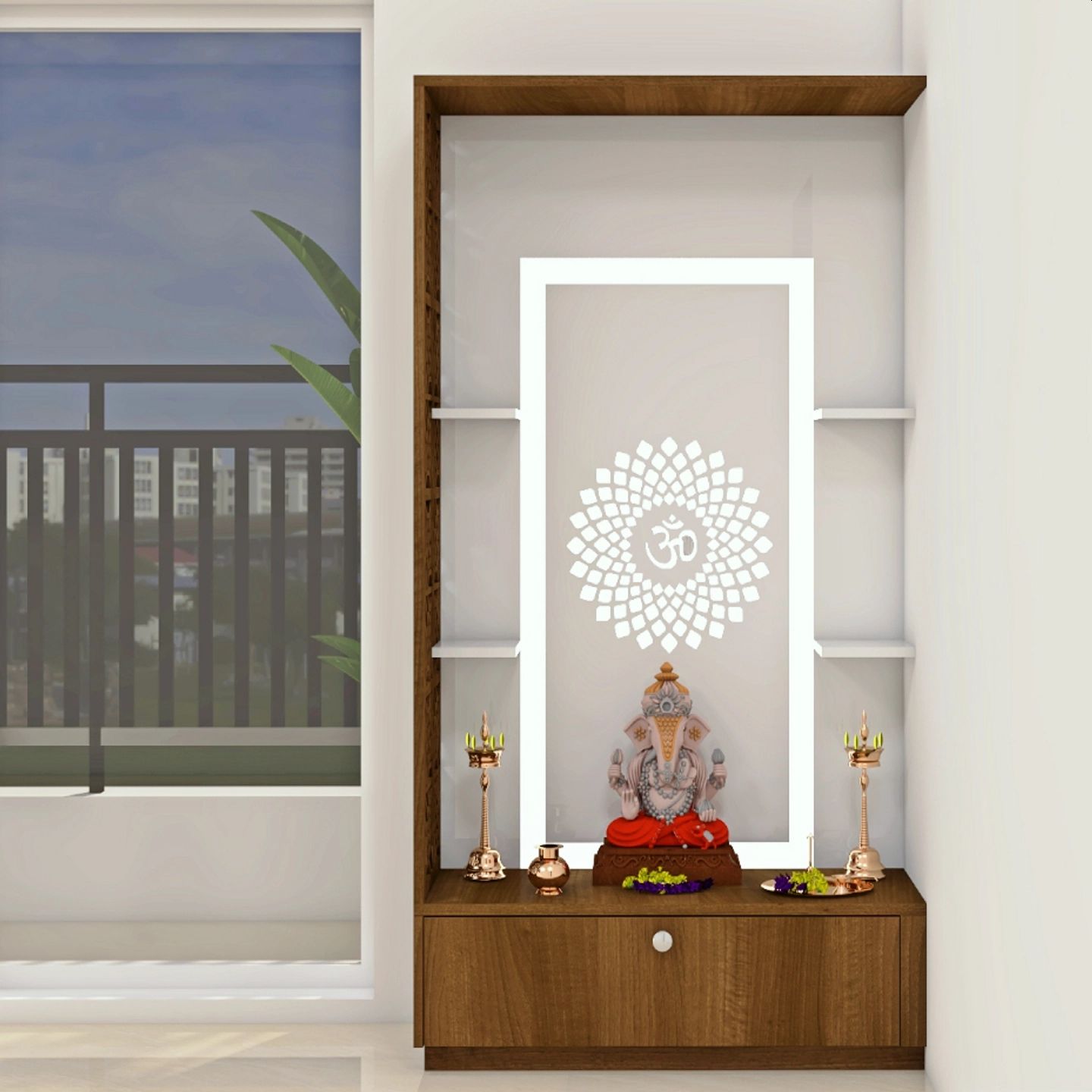 Wooden Frame Modern Spacious Pooja Room Design